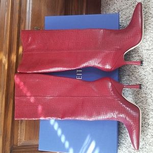Stuart Weitzman red croc mini print boots,size 9.5,model Parton,new with box!!